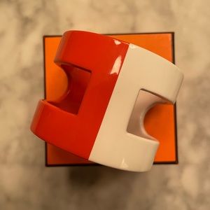 Hermès Resin H Cuff In White And Orange